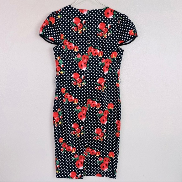 Voodoo Vixen Rockabilly Retro Polka Dot Floral Pin Up Pencil Dress Size L - Picture 4 of 8